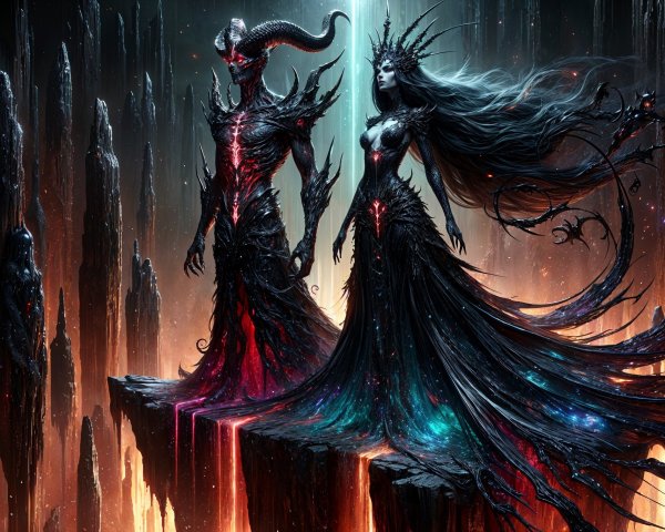 Imposing Figures in a Dark Otherworldly Landscape