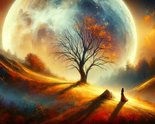 Surreal Landscape with Figure and Barren Tree
