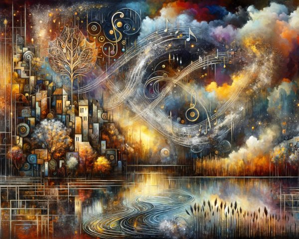 Surreal Landscape with Vibrant Colors and Abstract Elements