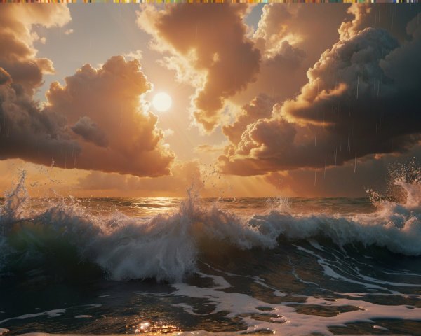 Sunset Over Turbulent Ocean with Dramatic Clouds