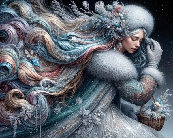 Digital Painting of a Winter Fairy with Colorful Hair