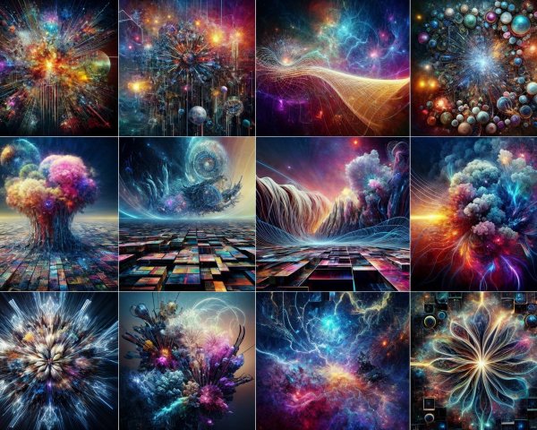 Vibrant Cosmic Landscapes and Abstract Designs Collage
