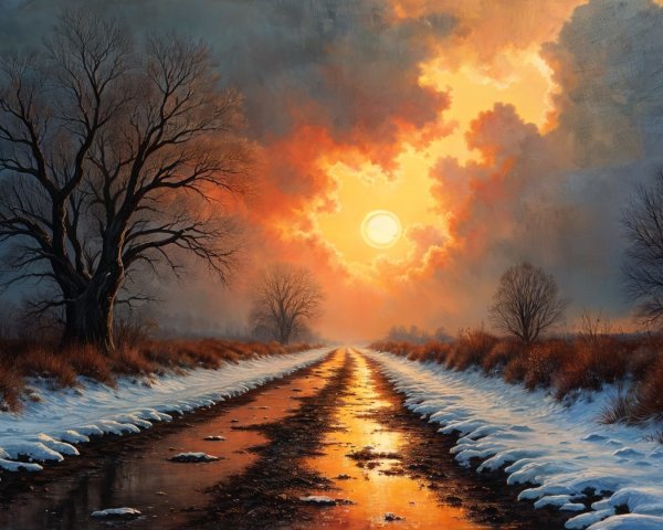 Serene Winter Landscape with Winding Dirt Road