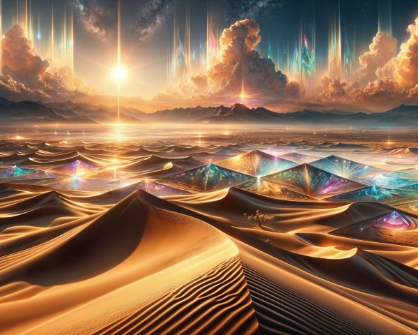 Desert Landscape at Sunset with Ethereal Lights
