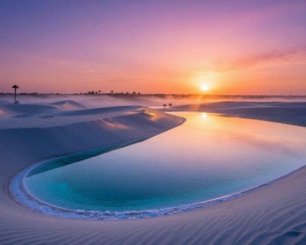 Cinematic Sunset Over Desert Dunes and Lagoon Reflection