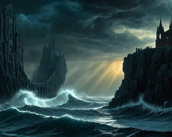 Dramatic Landscape of Cliffs and Stormy Sea