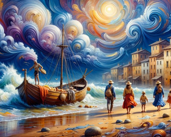 Vibrant Seascape with Dynamic Sky and Beach Scene