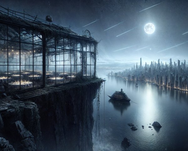 Futuristic Landscape with Glass Greenhouse and City