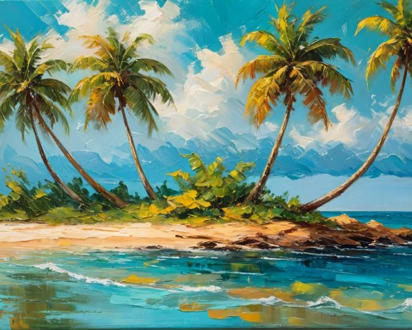 Tropical Paradise with Palm Trees and Turquoise Waters