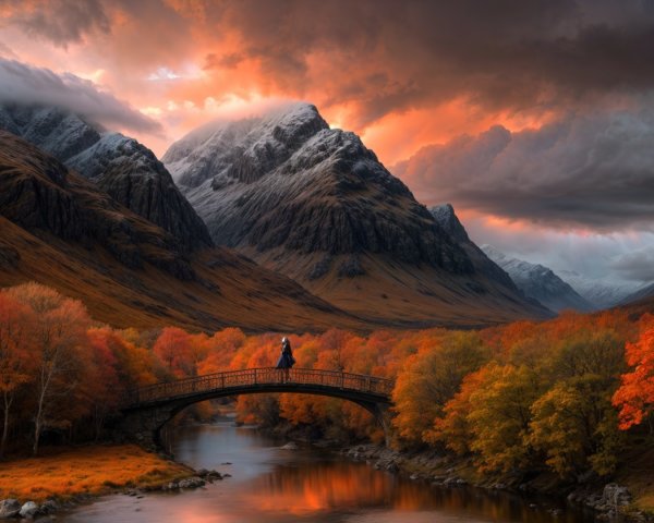 Dramatic Sunset Over Mountains and Tranquil River