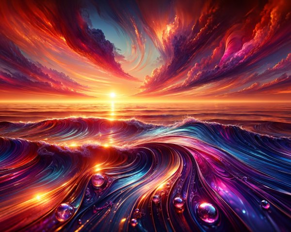 Vibrant Sunset Seascape with Dramatic Waves and Sky