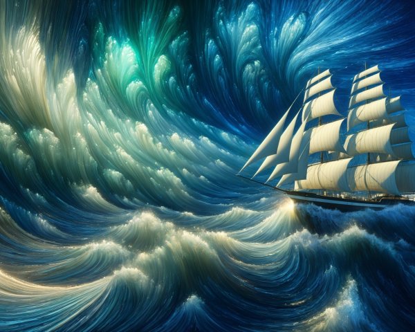 Majestic sailing ship on vibrant blue ocean waves