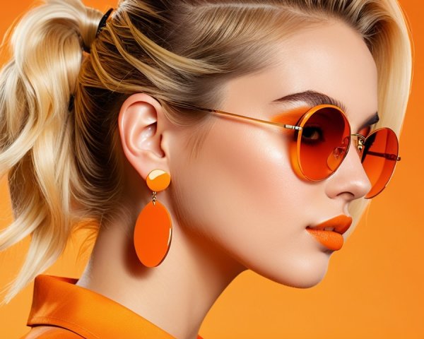 Young Woman in Orange Fashion Against Vibrant Background