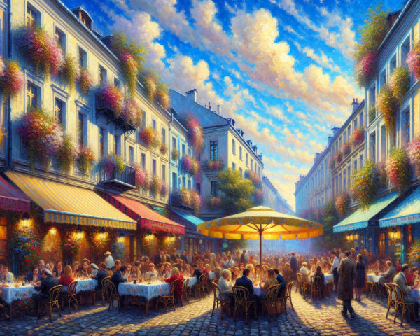 Vibrant Oil Painting of a European Street Scene