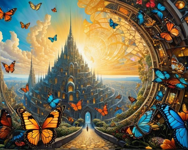 Gothic Fantasy City with Butterflies in Digital Art