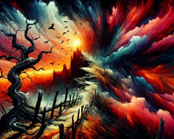 Surreal Landscape with Vibrant Colors and Mountains