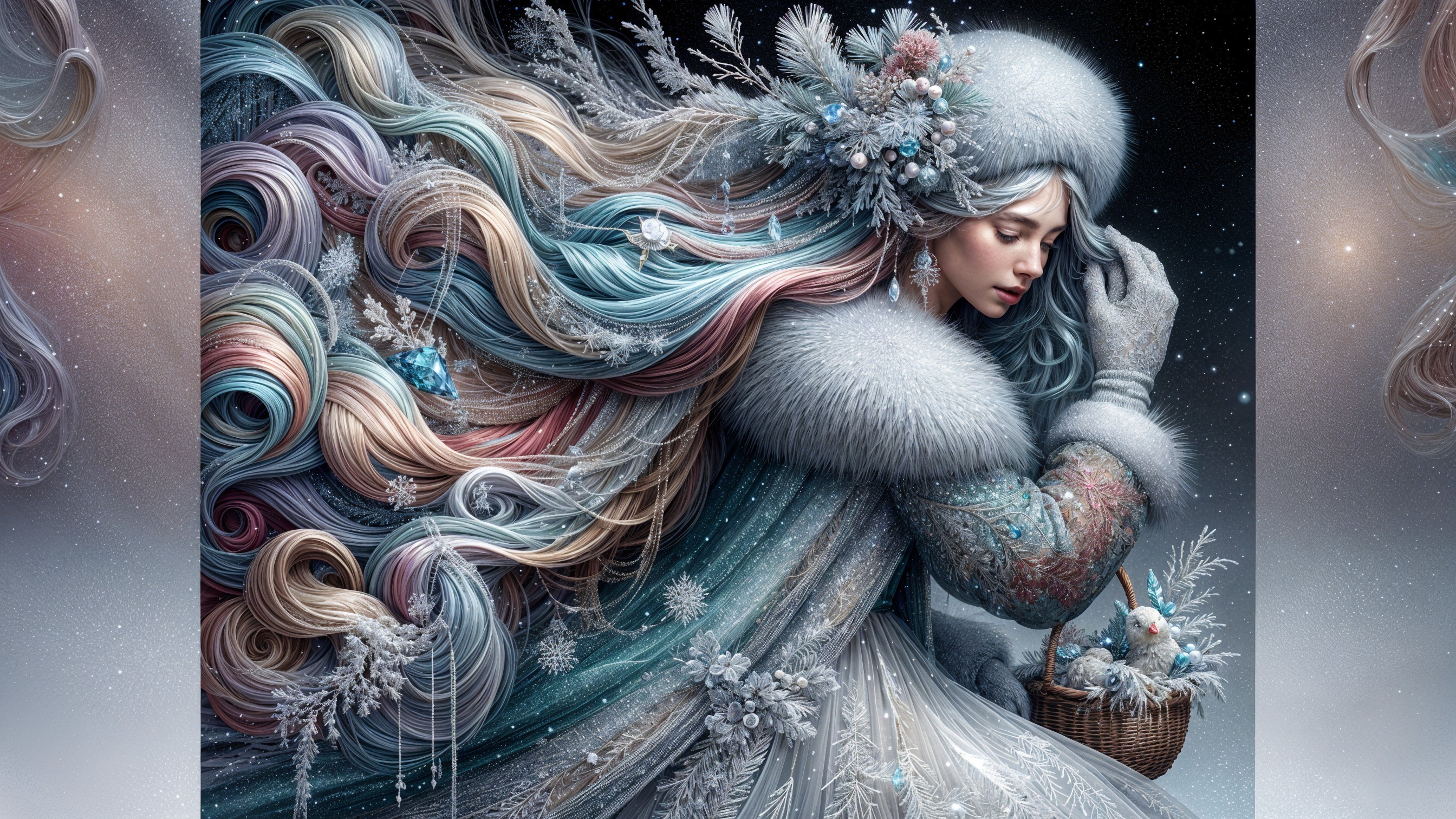 Digital Painting of a Winter Fairy with Colorful Hair