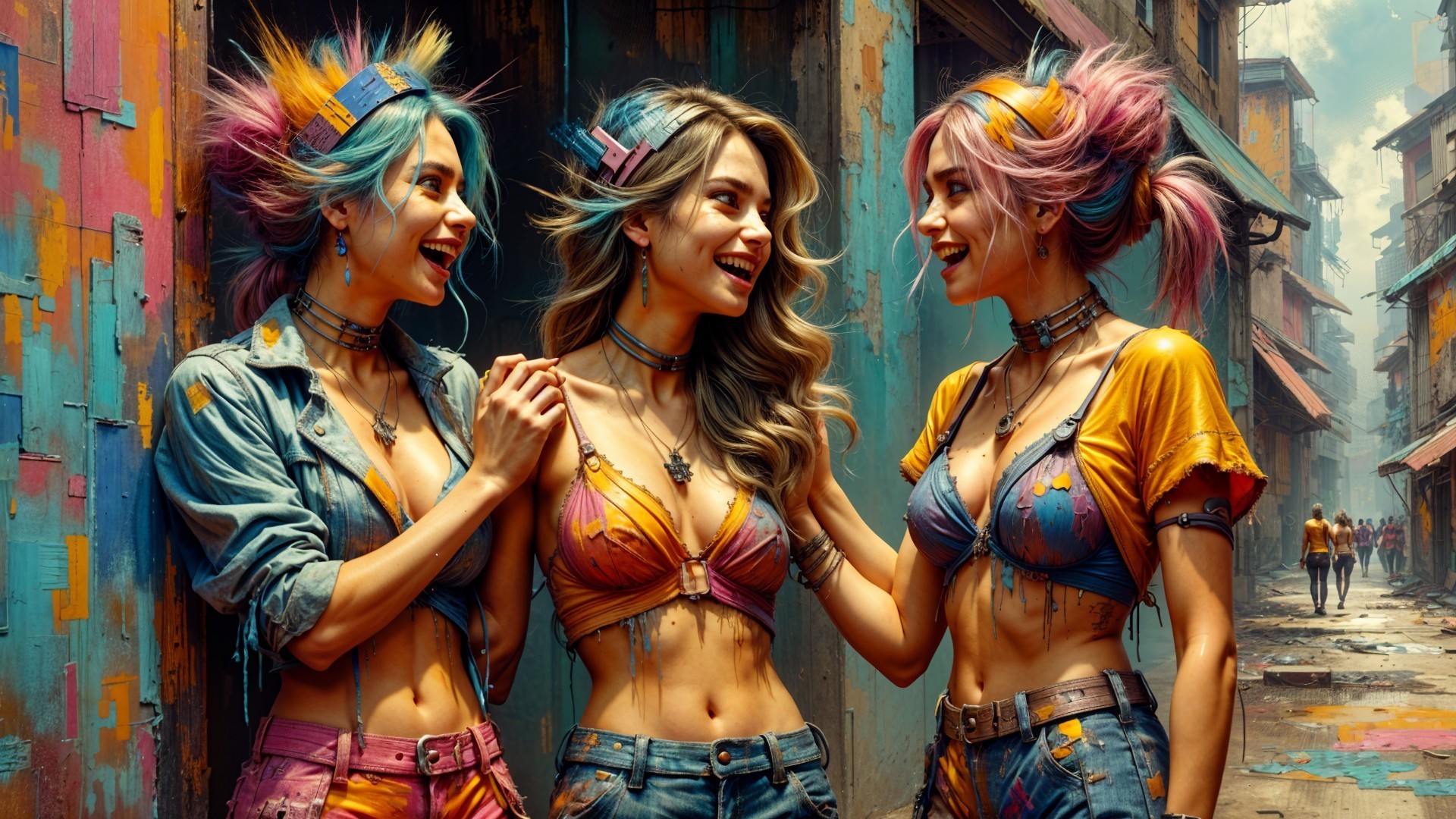 Stylish Young Women in Colorful Urban Fashion