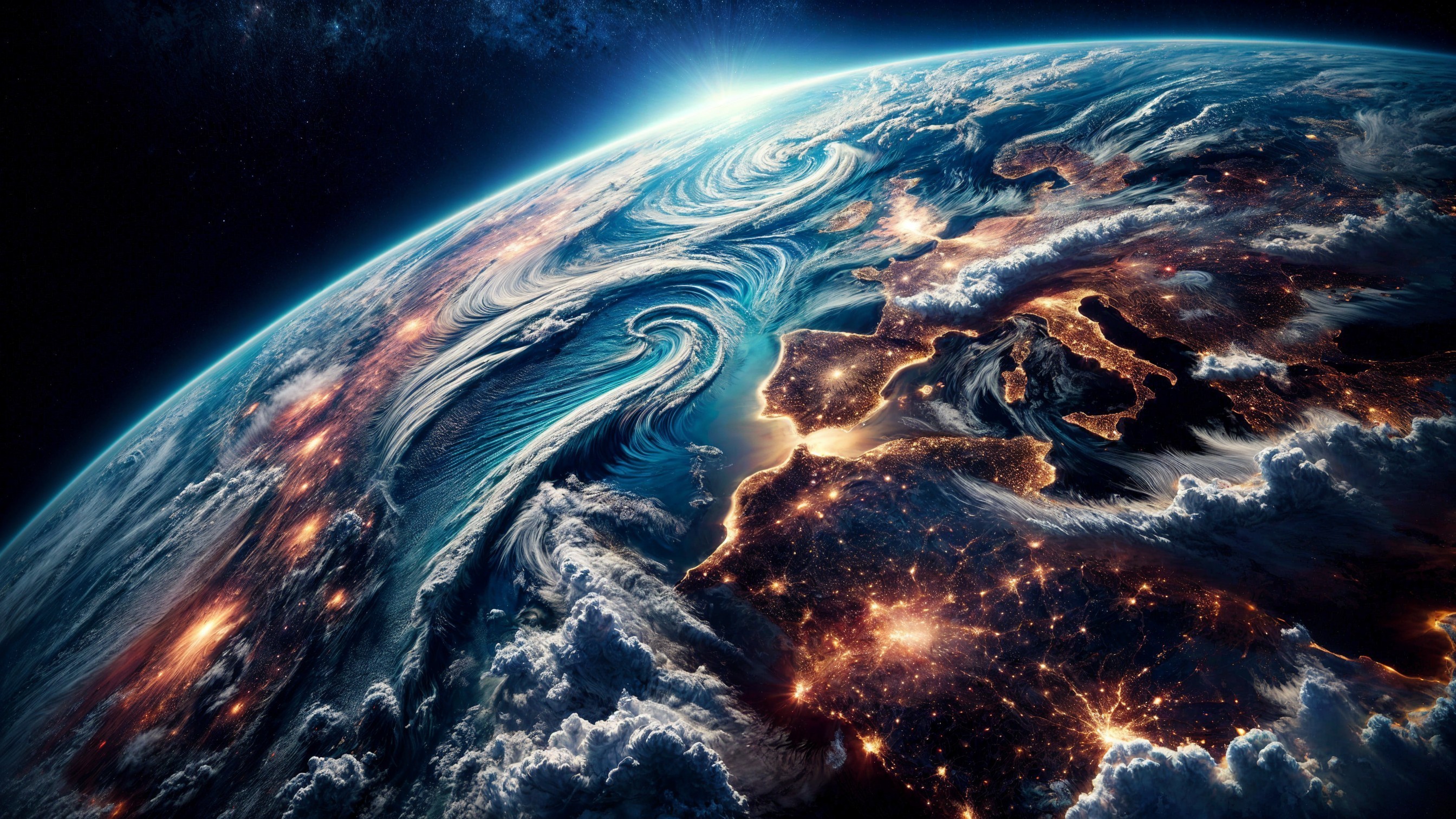 Earth from Space: Clouds, Landmasses, and City Lights