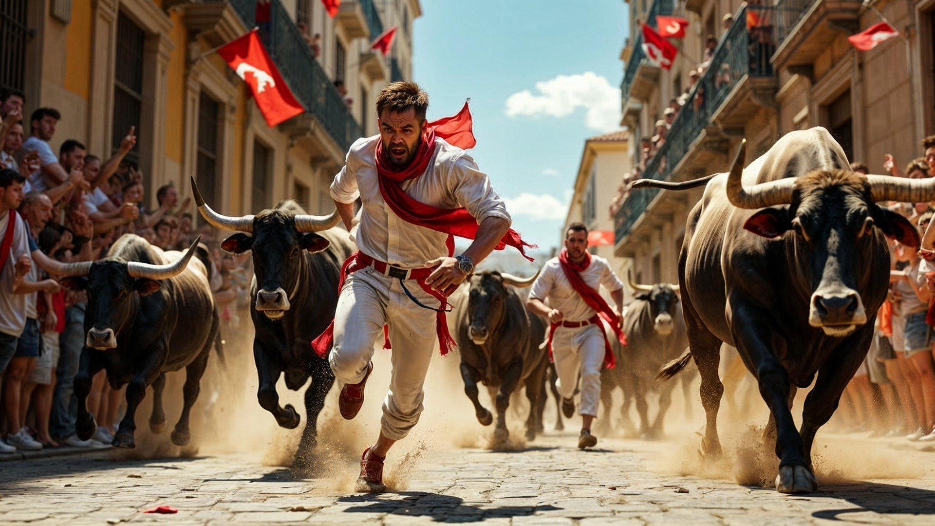 Running of the Bulls Event with Spectators and Bulls