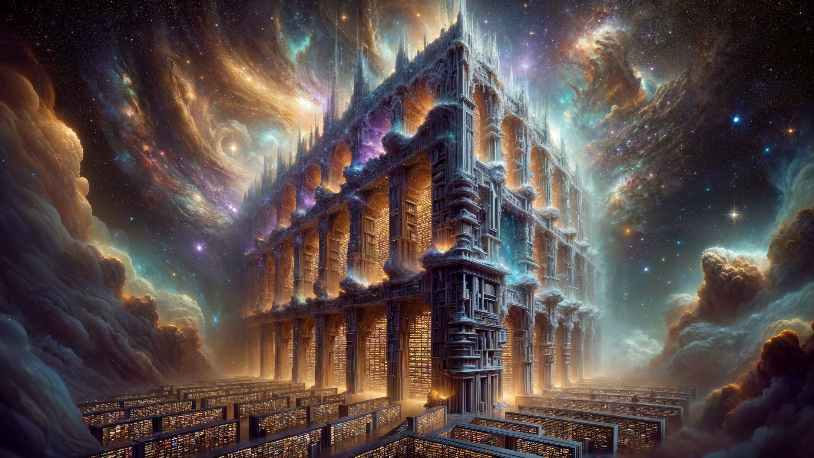 Futuristic Structure Against Cosmic Backdrop