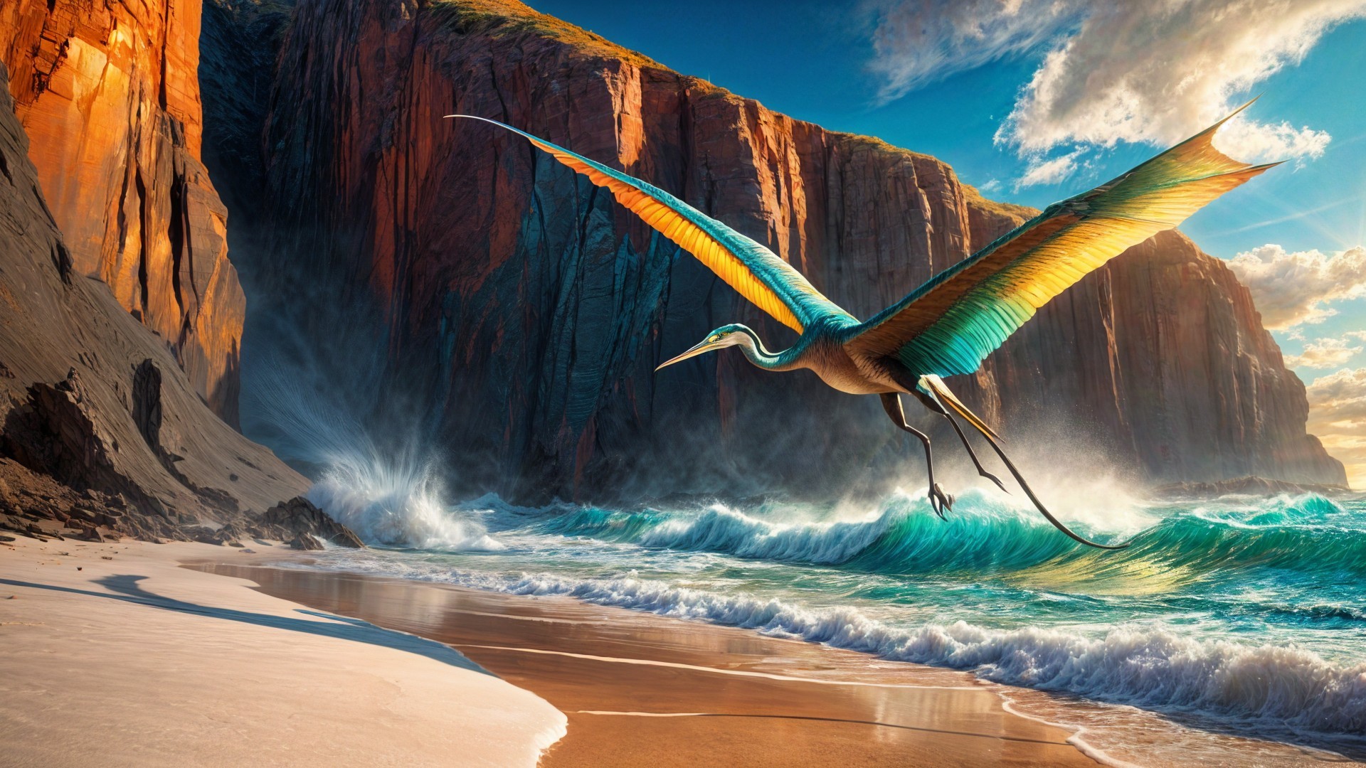 Majestic Bird Over Coastal Landscape at Sunset