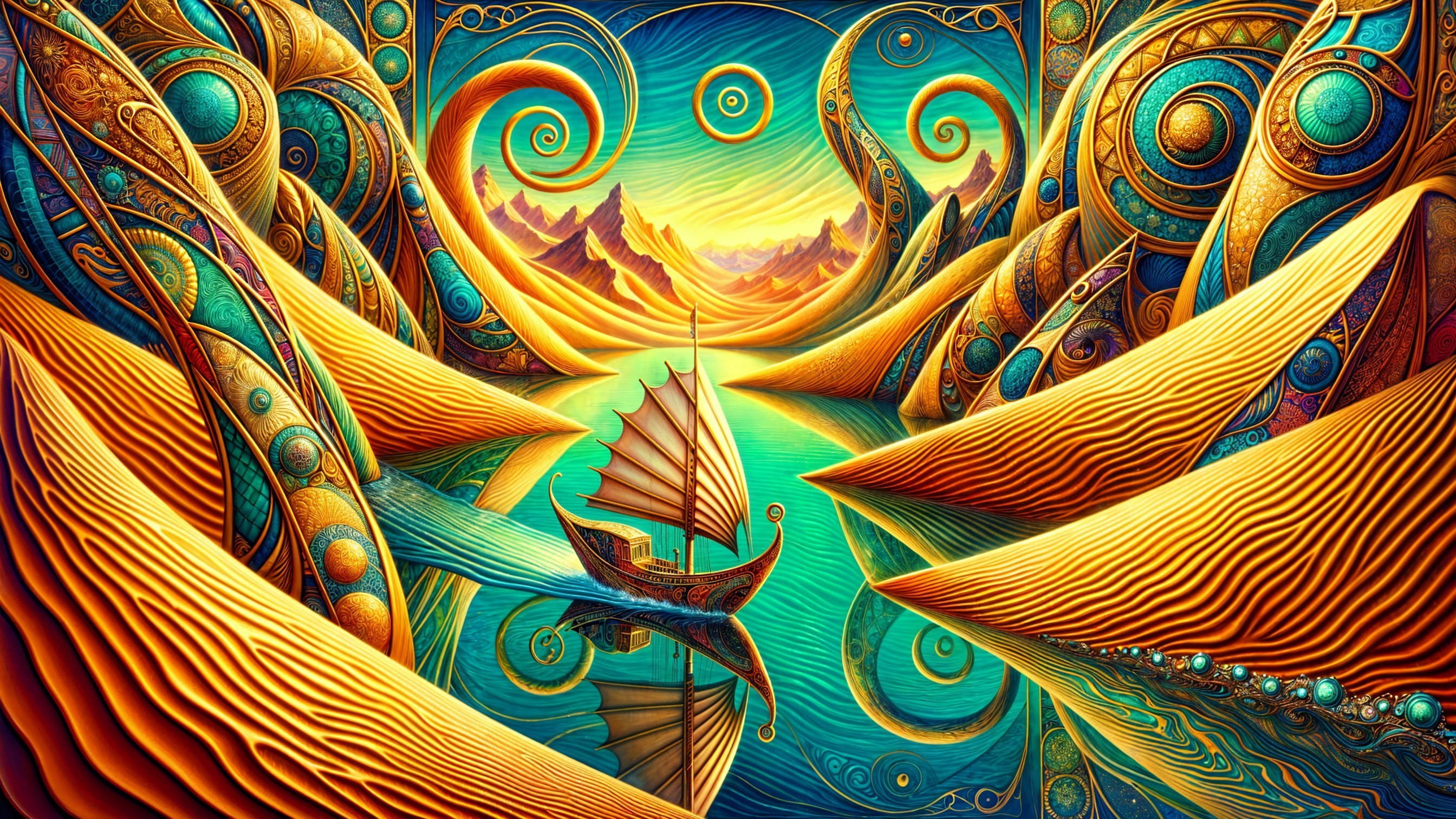 Vibrant Landscape with Hills, Dunes, and Mountains
