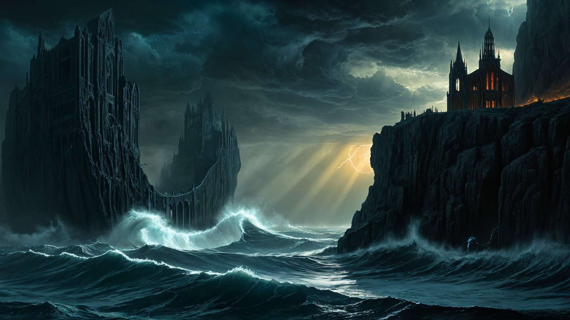 Dramatic Landscape of Cliffs and Stormy Sea