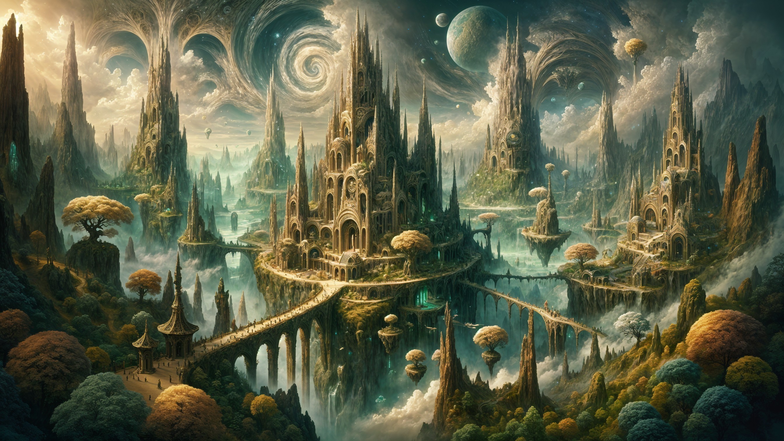 Surreal Landscape with Castles and Floating Islands