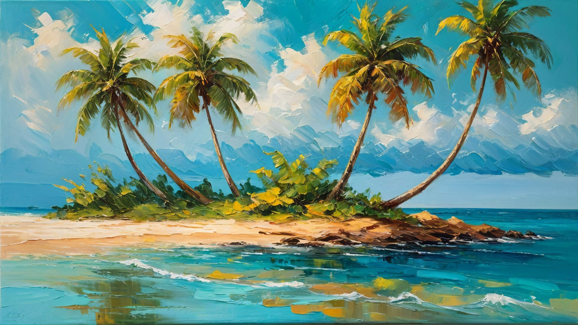 Tropical Paradise with Palm Trees and Turquoise Waters