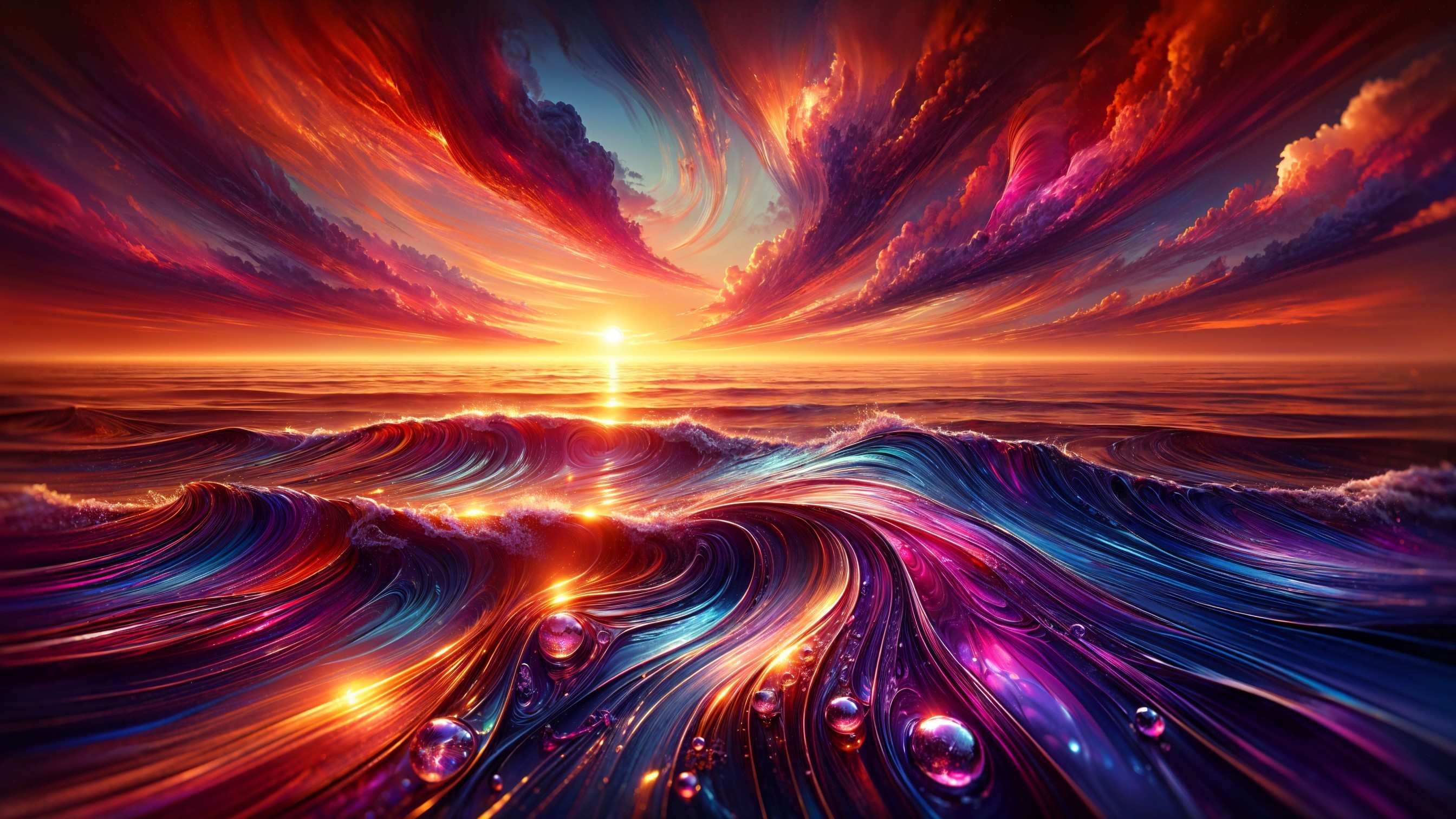 Vibrant Sunset Seascape with Dramatic Waves and Sky