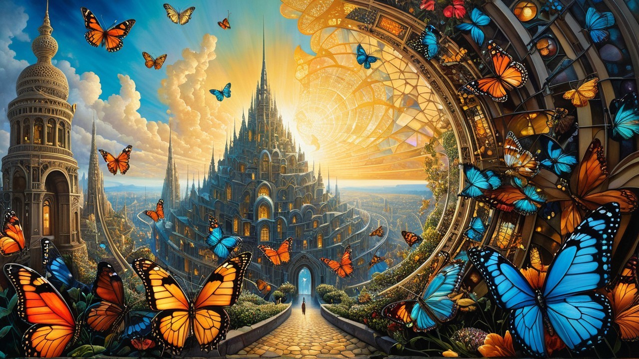 Gothic Fantasy City with Butterflies in Digital Art