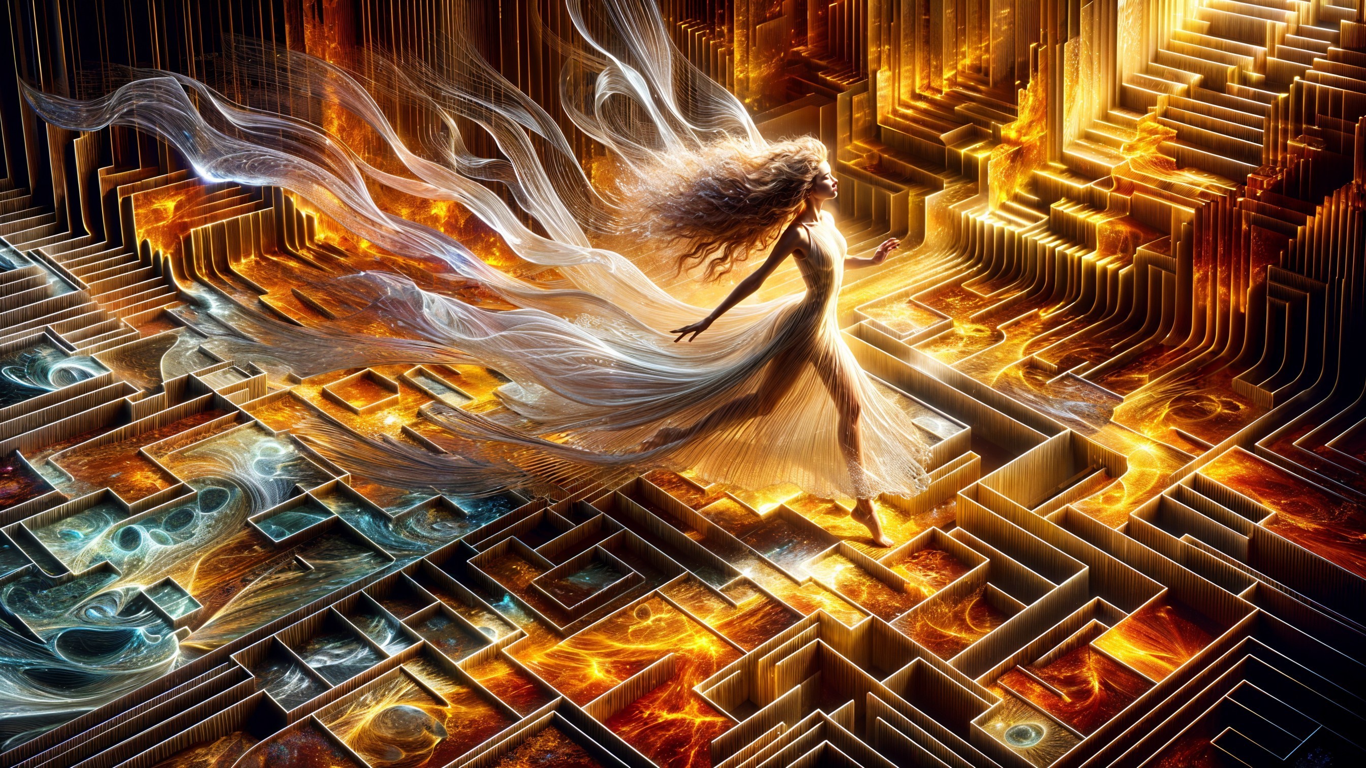 Mystical figure in glowing patterns and vibrant colors