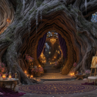 Mystical Treehouse with Cozy Interior and Art Displays