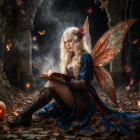 Whimsical Fairy in a Magical Autumn Forest Setting