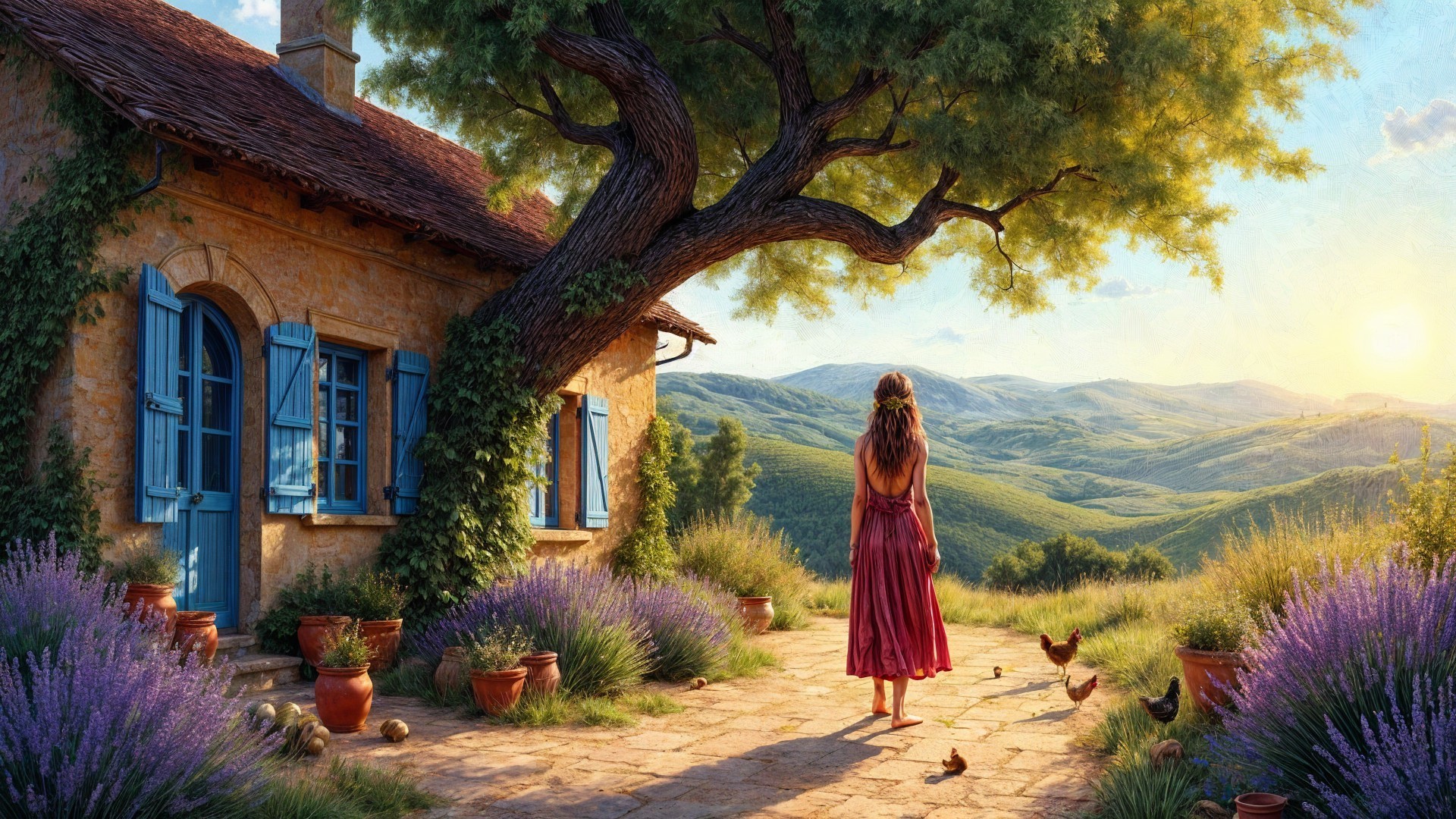 Charming Cottage Amid Lavender Fields at Sunrise