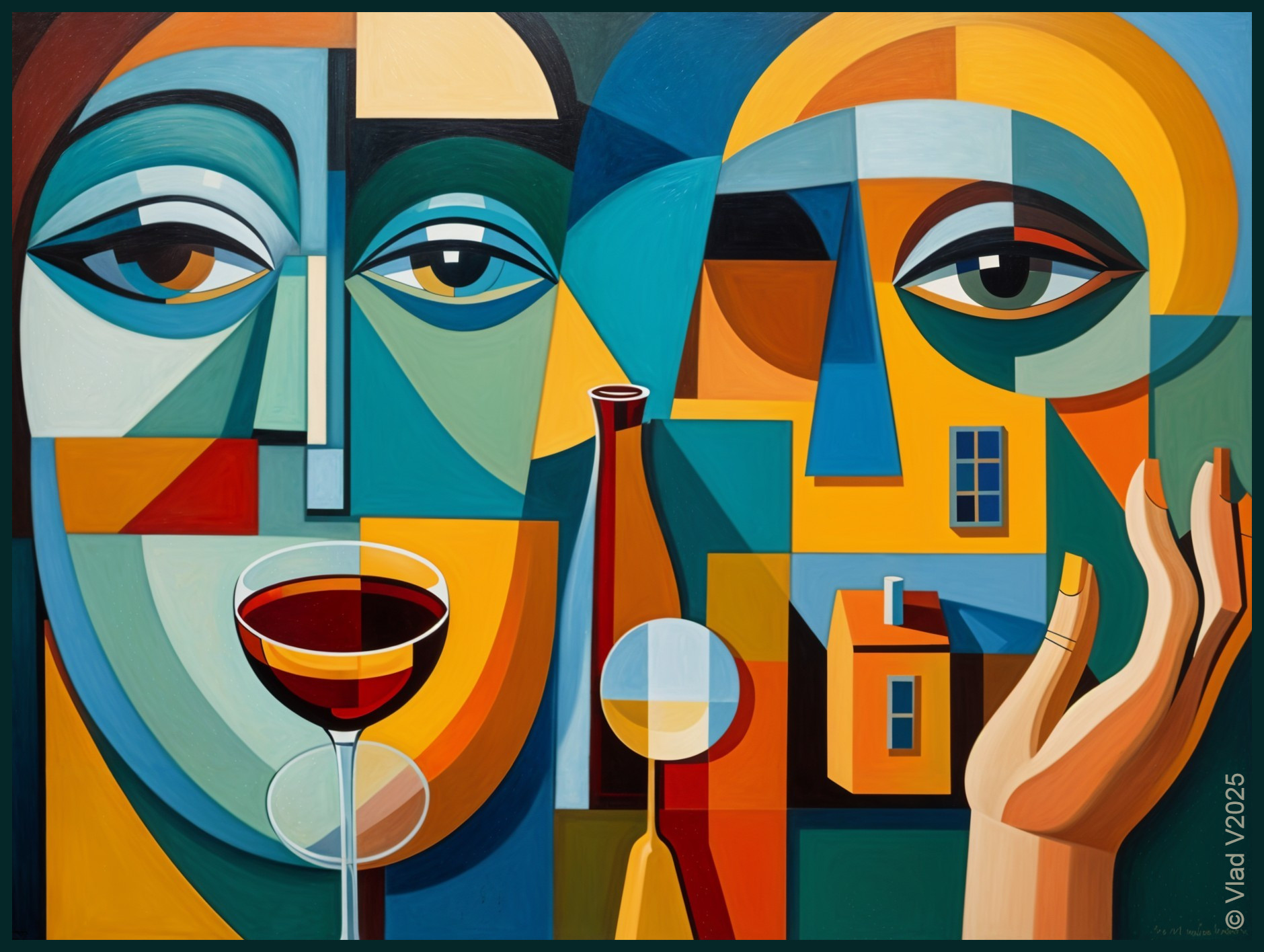 Abstract Composition of Two Faces with Geometric Shapes