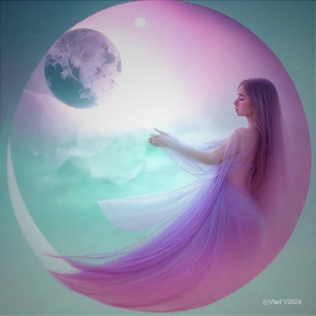 Serene Figure in Ethereal Garments with Moonlit Glow