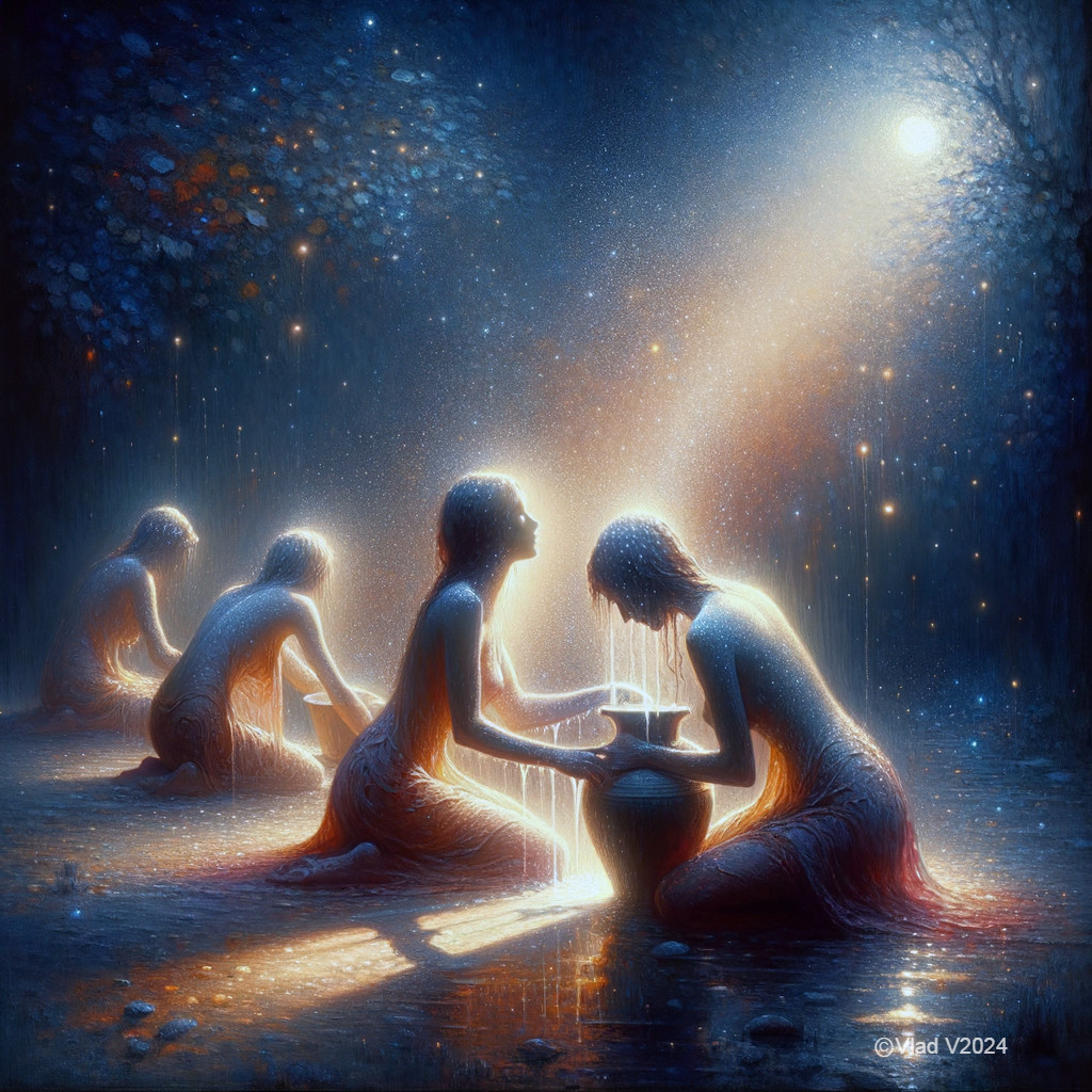 Ethereal Figures Gather Under Luminous Moonlight