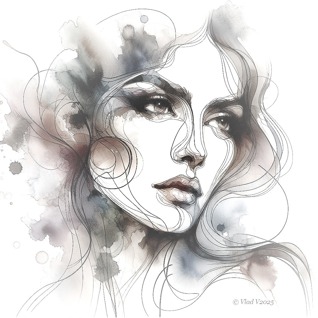 Watercolor Portrait of a Woman with Delicate Features