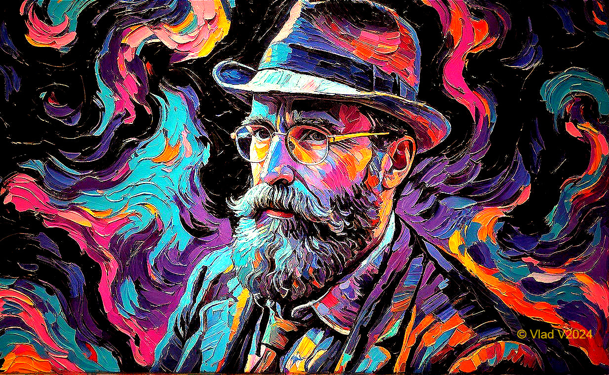 Vibrant Portrait of Bearded Man with Colorful Background