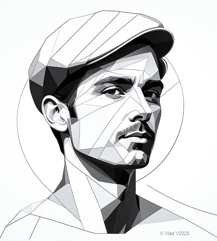 Monochromatic Geometric Portrait of a Young Man