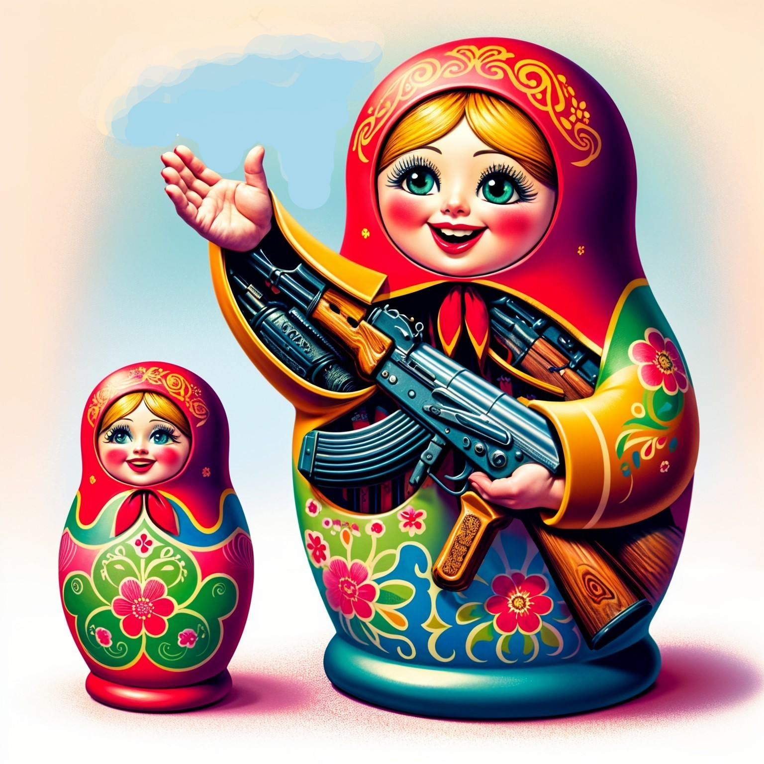 Colorful Russian nesting dolls with modern elements