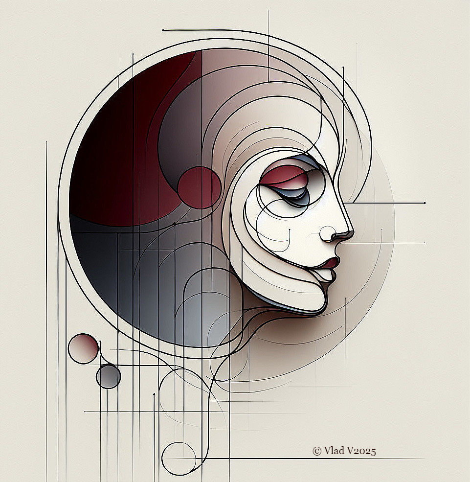 Abstract Portrait with Flowing Lines and Geometric Shapes
