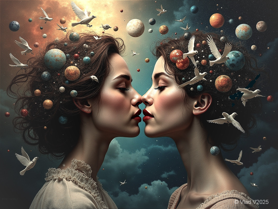 Women with Cosmic Hairstyles and Ethereal Atmosphere