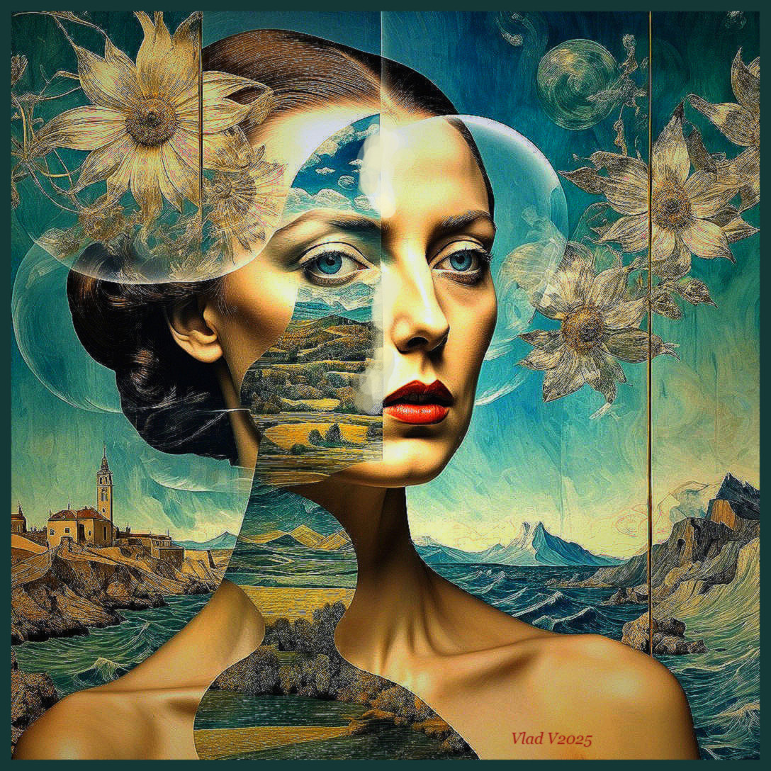 Surreal Artwork of Woman's Face Merging with Nature