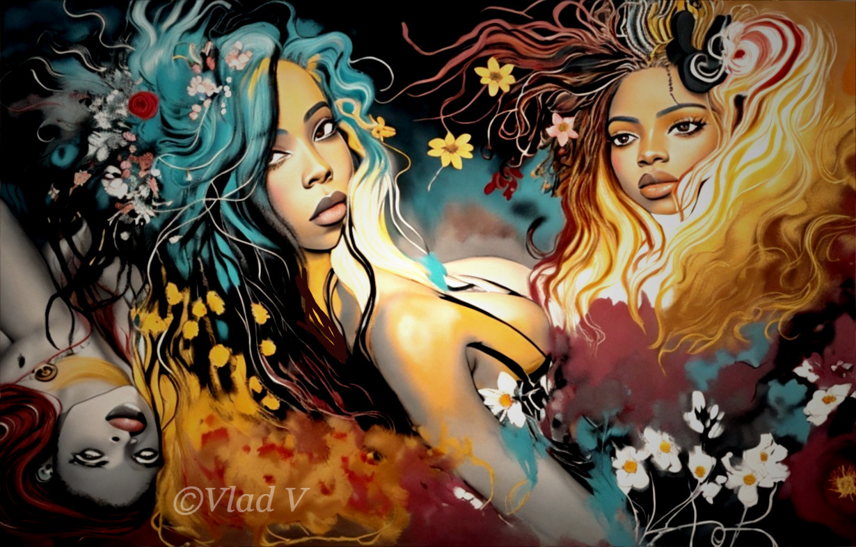 Ethereal Women in Vibrant Colors and Floral Elements
