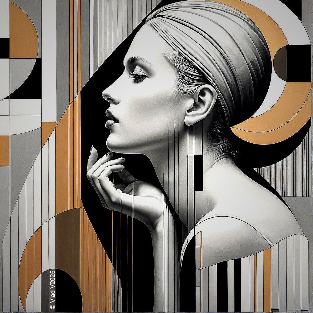 Monochromatic Profile Portrait with Geometric Shapes