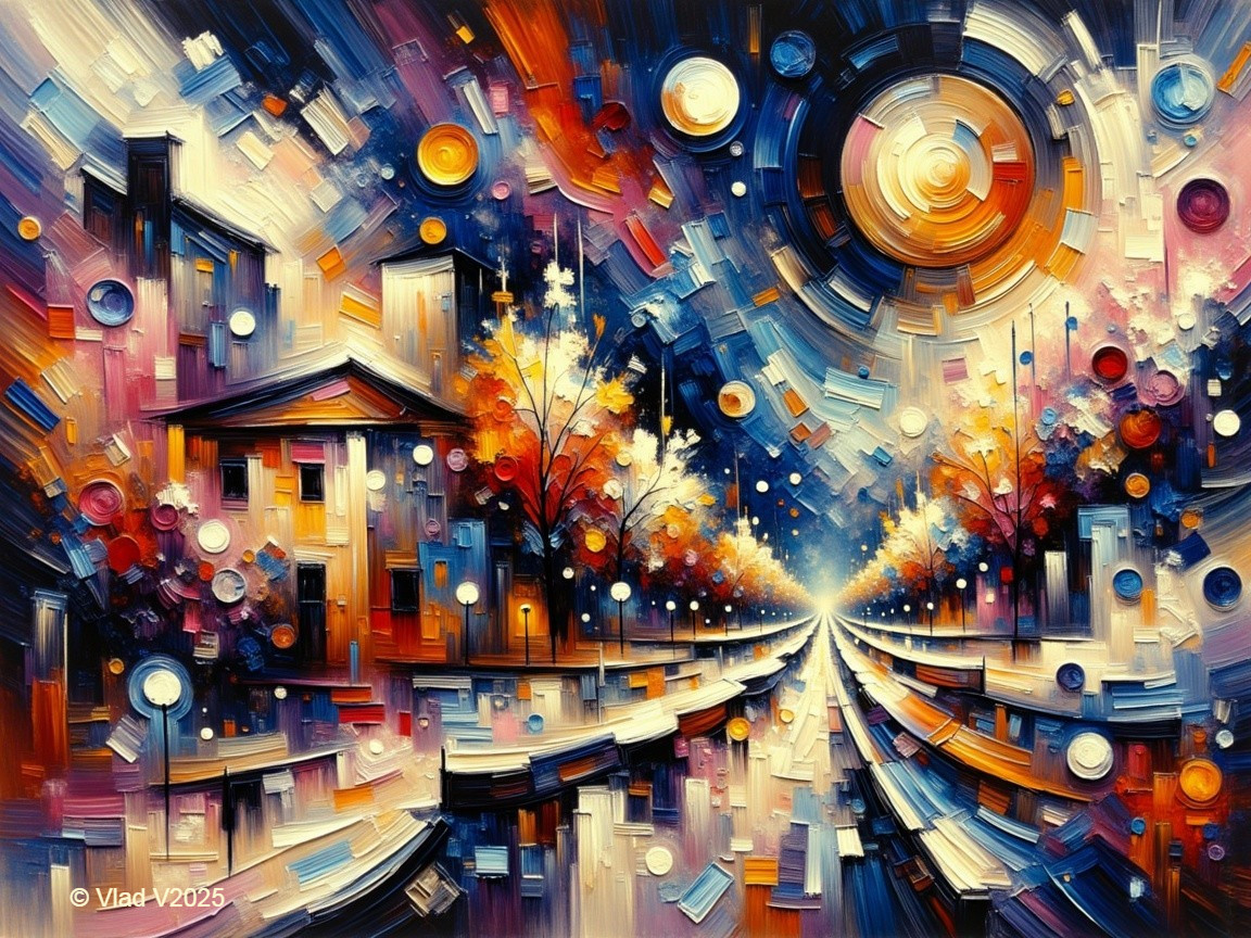 Abstract Nighttime City Street with Vibrant Colors