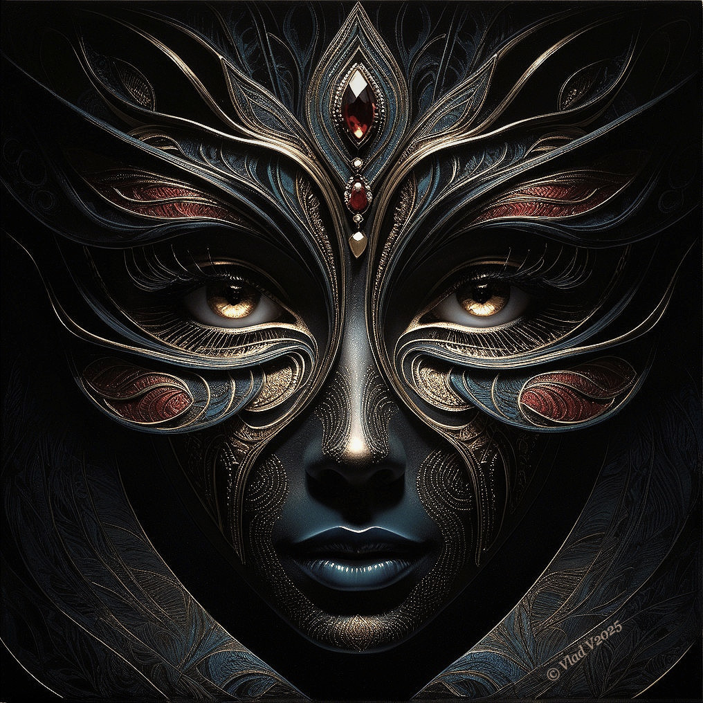 Intricately Designed Mask with Elegant Patterns and Jewels